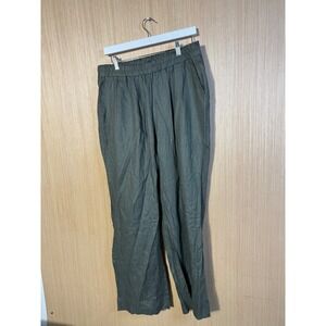 Pyne & Smith Womens XL Olive Green 100% European Flax Linen Wide Leg Made CA